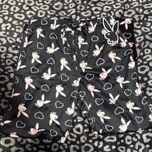 Black Pants with Pink Bunny and Heart Print